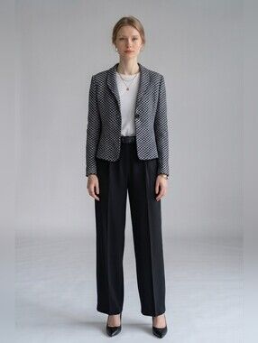 Armani Collezioni Houndstooth Blazer Jacket Size 8 Black White Italian Designer